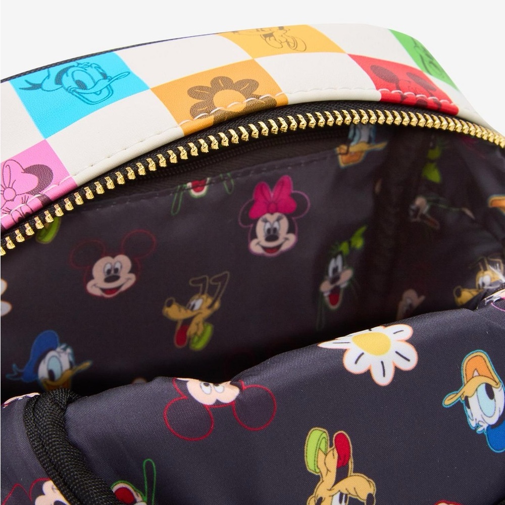 Loungefly Disney Mickey Mouse & Friends Floral Checkered Crossbody Bag NWT - Picture 4 of 9